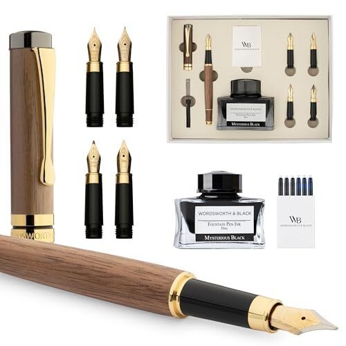 Wordsworth and Black fountain pen gift set with ink bottle and six cartridges